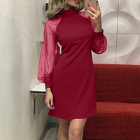 Robe longue à manches longues coupe trapèze style européen et américain, mini-jupe cache-hanches, style simple, en mousseline tissée unie, décontractée et naturelle