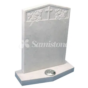 Samistone Bianco Carrara Marble Upright Headstone Cross Carving Tombstone New Zealand Tombstone Cross Tombstone