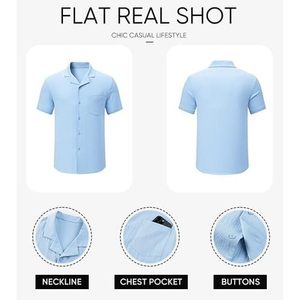 FOXA Men's Casual Short Sleeve Button <b>Down</b> Shirt Textured Cotton Poplin Breathable Vacation Shirt With Pocket Summer Beach - Product Image 6