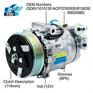 Compressore AC 12V 6PK per Aria Condizionata Auto, Compatibile con <span class=keywords><strong>Opel</strong></span> <span class=keywords><strong>Combo</strong></span> (Corsa C) 1.3SD6V101513F/ACP370000S/813626/6854086 - Product Image 2