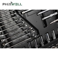 PHIXWELL 121PCS Set Kotak Peralatan Profesional Lengkap Soket Torx Kunci Pas Kombinasi Perkakas Tangan Kit Perbaikan Kendaraan 1 Tahun