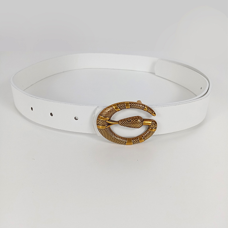 Cintura bianca con fibbia in oro bronzo-105cm