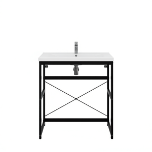 Support de lavabo de salle de bain en fer noir thermolaqué, design industriel, autoportant, rectangulaire, 25 pouces, avec protection anticorrosion - Product Image 1