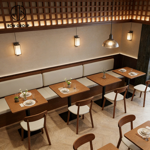 Juego de Mesa y Sillas de Madera Cuadradas para Restaurante o Cafetería de Comida Rápida, con Asientos Tapizados en Cuero Estilo Madera Natural Moderna - Product Image 1