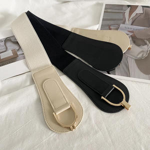 Buon prezzo 2.4 pollici di larghezza in pelle sintetica nero <span class=keywords><strong>Beige</strong></span> <span class=keywords><strong>cintura</strong></span> con cinturino elasticizzato per <span class=keywords><strong>donna</strong></span> - Product Image 4