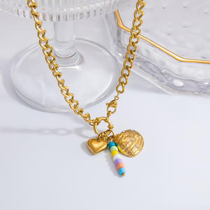 Collar con Colgante de Corazón de Acero Inoxidable Estilo Europeo Americano con Cuentas de Letras de Zirconia, Cadena para Clavícula, Joyería de Regalo de Alta Gama - Product Image 1