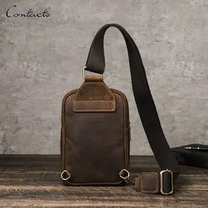 Liên hệ với của tùy chỉnh da bò da người đàn ông Nhỏ Vai Crossbody ngực Túi điện thoại Side Sling túi cho 6.7 inch điện thoại