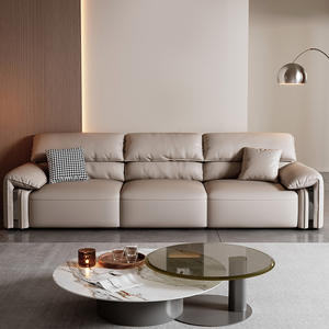 Sofá italiano minimalista de cuero genuino de tres plazas, forma recta, tapizado para sala de estar - Product Image 3