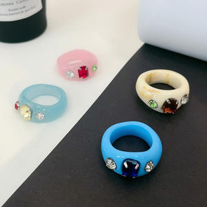 Anillo de Cóctel para Mujer, Colorido, con Diamantes de Imitación Creados en Laboratorio, Resina Acrílica, Anillo Pegado, Joyería de Fiesta, Diseño de Piedra Cuadrada, Anillos de Moda - Product Image 5