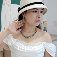 Ensemble collier et boucles d'oreilles en zircon multicolores de luxe, bijoux de mariée vintage haut de gamme pour mariage, banquet, fête