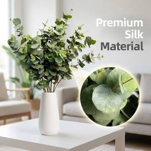 Decoraciones al por mayor: Planta verde artificial de siete ramas, hoja de eucalipto, hoja de dinero de tela. - Product Image 4