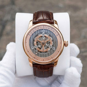 Montre pour homme à marque privée, mouvement mécanique automatique Miyota Wandering Hours, acier inoxydable or rose, bracelet en cuir SM1008 - Product Image 1