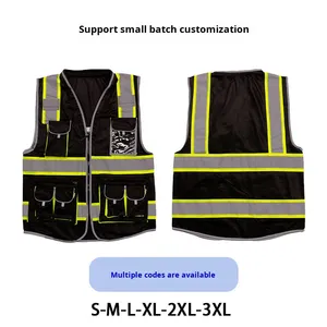 سترة عمل سوداء عالية الوضوح متعددة الجيوب بسحاب مقاومة للتآكل ملابس أمان قابلة للتخصيص بشعار الشركة مباشرة من المصنع - Product Image 4