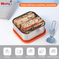 Boîte de rangement alimentaire carrée en acier inoxydable pour pique-nique en plein air avec couvercle en silicone de qualité alimentaire, boîte à lunch en métal pour collations