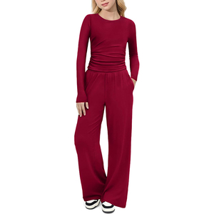 Ensemble de vêtements pour filles, ensemble 2 pièces pour filles, tenues d'automne, ensembles de détente, haut à manches longues plissé, pantalon large, ensemble de survêtement - Product Image 3