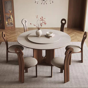 Juego <span class=keywords><strong>de</strong></span> <span class=keywords><strong>Mesa</strong></span> y Sillas Redondas <span class=keywords><strong>de</strong></span> Nogal Estilo Moderno Vintage, Resistentes a los Arañazos, Duraderas, para Hogar, Villa, Hotel, Comedor - Product Image 2