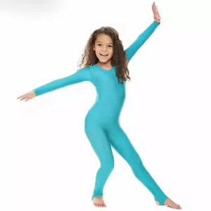 2025 nuevas niñas Spandex manga larga Unitard para baile niños cuello redondo cuerpo completo leotardos Catsuits niños negro Unitard estribos - Product Image 4