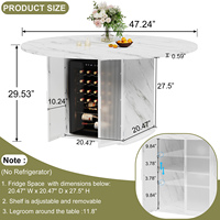 Ensemble de table à manger ronde moderne avec plateau en marbre imitation bois, armoire de rangement et réfrigérateur à vin intégré, compatible appartement, 47 pouces, robuste