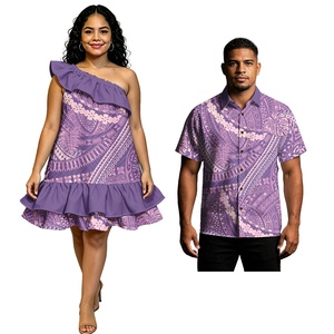 Nuevo Conjunto <span class=keywords><strong>de</strong></span> Pareja a Juego Estilo Polinesio: Camisas <span class=keywords><strong>de</strong></span> Botones para Hombre y Vestido para Mujer, Estilo Hawaiano del Pacífico, Personalizado - Product Image 1