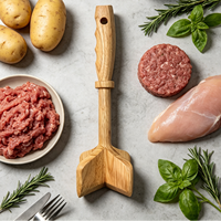 Hachoir à viande en bois d'hévéa, outil de cuisine ergonomique en bois, résistant à la chaleur pour la préparation de hamburgers, de bœuf, de pommes de terre et de dinde