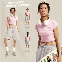 T-shirt court vintage uni délavé 235 g/m² pour femme, coupe ajustée sexy, 89,7 % coton, 10,3 % élasthanne
