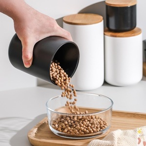 Accessoires de cuisine Réservoir de rangement en céramique Couvercle en bambou Porte-ustensile de cuisine Boîte de rangement pour café Boîte de rangement Matcha pour la maison - Product Image 6