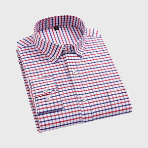 Camisa de Lujo para <span class=keywords><strong>Hombre</strong></span>, Camisa <span class=keywords><strong>Oxford</strong></span> de Algodón de Manga Larga a Cuadros y Rayas, <span class=keywords><strong>Camisas</strong></span> de Oficina para Negocios, Corte Ajustado Informal, Precio al por Mayor - Product Image 5
