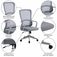 Chaise de bureau ergonomique en maille avec accoudoirs sculpturaux intégrés, réglable en hauteur, inclinable et pivotante