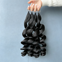 Extensions de cheveux humains brésiliens vierges, ondulés, à crocheter, sans nœuds, avec pointe en plume