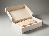 Boîte d'expédition de luxe pour soins de la peau avec insert personnalisé et découpe de précision pour flacons cosmétiques, pots de crème et emballages haut de gamme