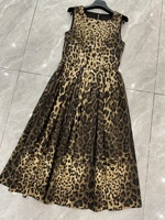 Nouvelle Robe Tendance Style Mode 2026 Automne Hiver pour Événements et Soirées Femme Sexy Imprimé Léopard Sauvage Sans Manches Longueur Midi en Coton Chic