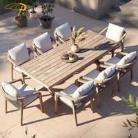 Ensemble de salon de jardin moderne en teck avec chaise et canapé en tissu imperméable blanc, mobilier d'extérieur