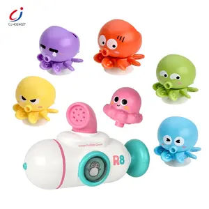 Juguetes de bañera Chengji baby shower divertido cañón de agua submarino de dibujos animados estilo pulpo de goma juguete de baño