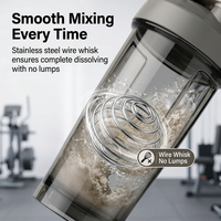 Bouteille shaker sport réutilisable sans BPA, anti-fuite, à boire directement, portable, pour protéines en poudre, fitness, avec boule mélangeuse