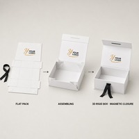 Boîte cadeau en ruban blanc et noir, impression personnalisée, pliable, style livre, fermeture magnétique rigide, vente en gros, directement de l'usine, emballage plat