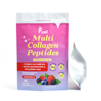 Sachet Doypack Mylar à haute barrière, personnalisé, mat, refermable avec fermeture éclair, pour poudre de supplément de peptides de collagène multiples et de baies mélangées