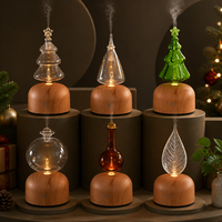 Diffuseur d'huiles essentielles en verre en forme d'arbre avec base en bois, diffuseur ultrasonique d'aromathérapie, brumisateur décoratif pour la maison