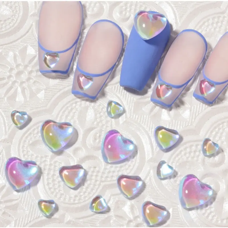 Ciondoli per unghie a forma di cuore misto di dimensioni 20 all'ingrosso per decorazioni artistiche fornitore di unghie con strass 3D