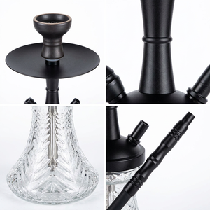 Juego de Cachimba Portátil de Vidrio Tallado Transparente con Base de Metal y 2 Mangueras para Uso en Salón, Bar o Casa - Product Image 6