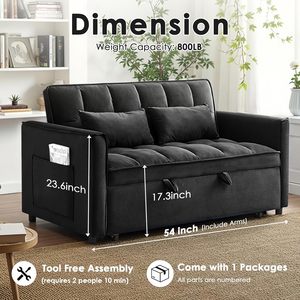 Ghế sofa giường đa năng hiện đại 55 inch, chất liệu vải gân, tựa lưng có thể điều chỉnh, có túi bên, khung gỗ, thích hợp cho căn hộ, phòng khách - Product Image 3