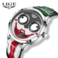 Montre à quartz LIGE LG89160 pour homme, cadran clown unique, style sportif, étanche, bracelet en cuir, cadran de 42 mm, Relogio Masculino