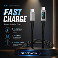 Câble de charge rapide USB C avec affichage LED 6A PD, gaine en PVC pour téléphone, appareil photo, câble de données Type C