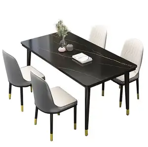 顶级餐桌套装餐桌座位大理石金属人造韩版长方形奢华6 10 12意大利迪拜白色1套