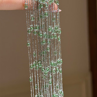 Collier élégant personnalisable en perles de cristal avec breloques, chaîne longue et épaisse en argent pour femme, bijoux de cou