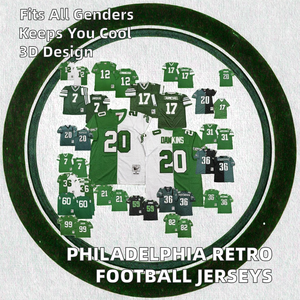 Оптовые ретро-футболки Zhhher Philadelphia: 20 DAWKINS, 36 WESTBROOK, 92 R.WHITE, 7 JAWORSKI. Американские ретро-шорты для американского футбола. - Product Image 2