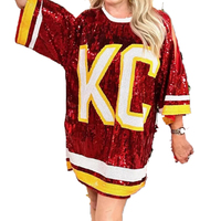 Robe Mini à Paillettes Personnalisée pour le Jour du Match, Style Maillot d'Équipe, Kansas City, Robe T-Shirt à Paillettes KC