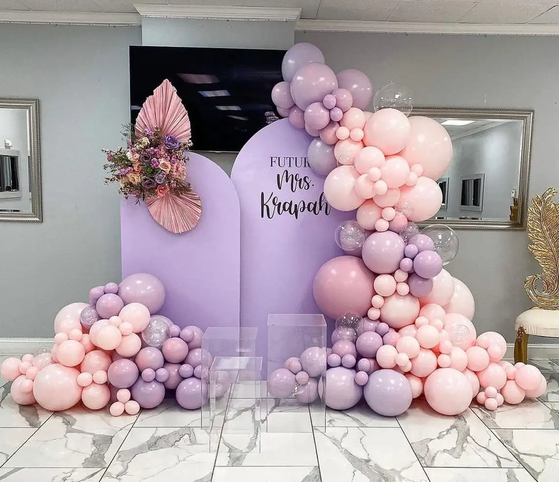 Arched Backdrop Custom Party Arch Wall Purple Solid color Round Birthday Shower Wedding Photo Banner