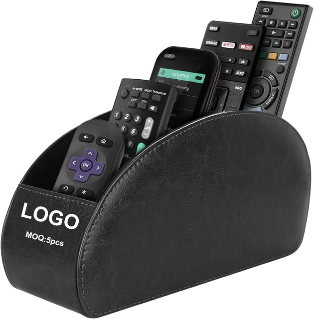 Remote Control Holder 5Compartments Vegan Leather TV Remoter Caddy Desktop Organizer Makeup Brush Holder Storage Fits TV Remotes
