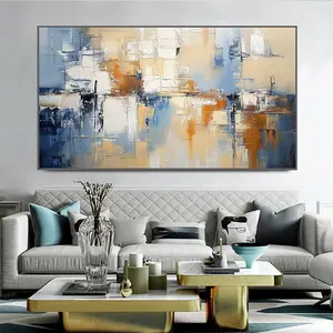 Pintura al óleo texturizada abstracta grande sobre lienzo pintura de obra de arte hecha a mano moderna para sala de estar decoración de pared del hogar