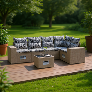 Conjunto de Sofás de Jardín Doki, Ratán Gris, Diseño Contemporáneo con Cojines para Exteriores - Product Image 2